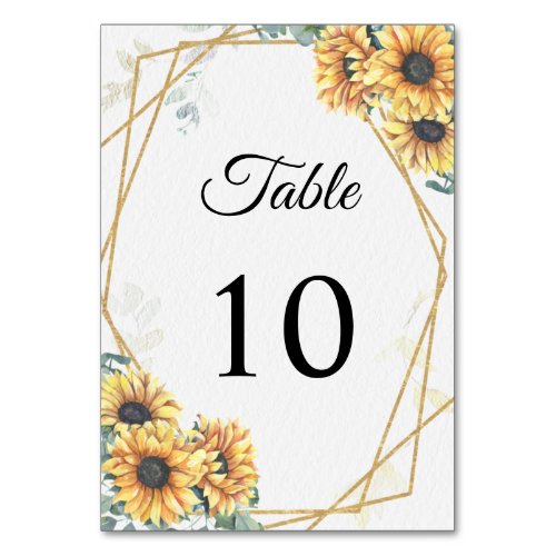 Sunflower Rustic Elegant Geometric Gold Wedding Table Number