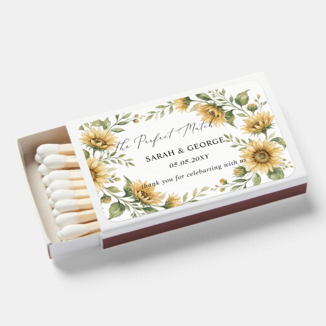 Sunflower Rustic Elegant Wedding Matchboxes (Front Open)