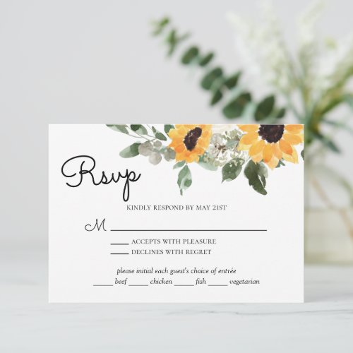 Sunflower Rustic Eucalyptus With Meal Choice RSVP Card