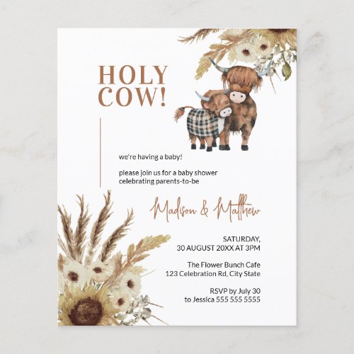 Sunflower Rustic Farm Baby Shower Budget Invite