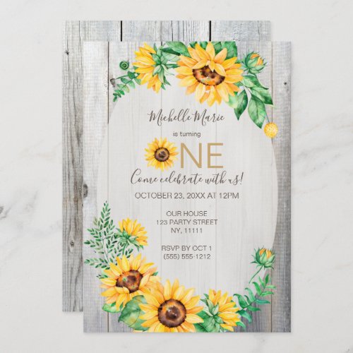 Sunflower Rustic First Birthday Invitation