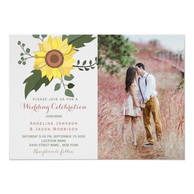 Sunflower Rustic Floral Country Wedding Photo Invitation