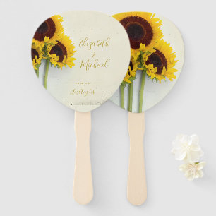 Sunflower Rustic Floral Gold Colored Wedding Hand Fan