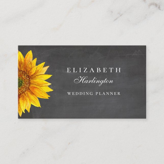 Sunflower. Rustic flower. Chalkboard professional Business Card (Front)