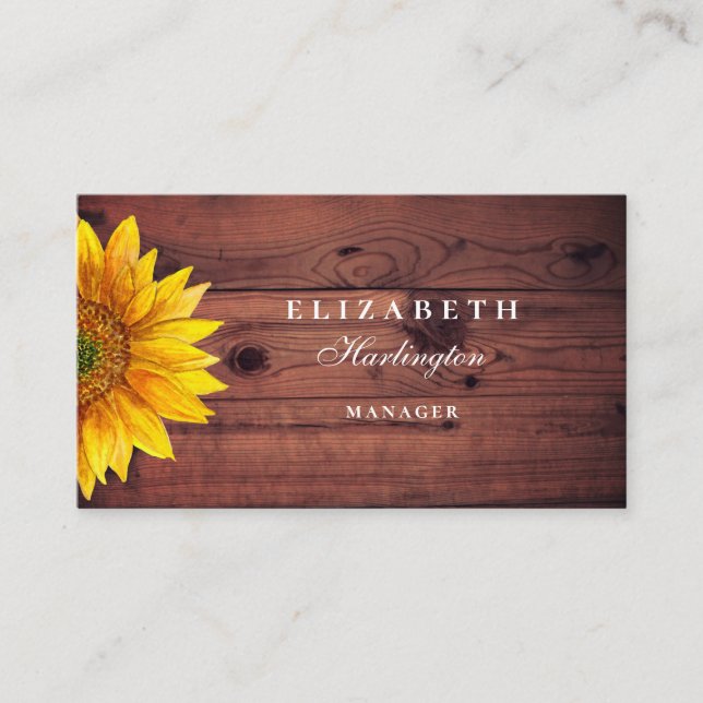 Sunflower. Rustic flower. Country professional Business Card (Front)
