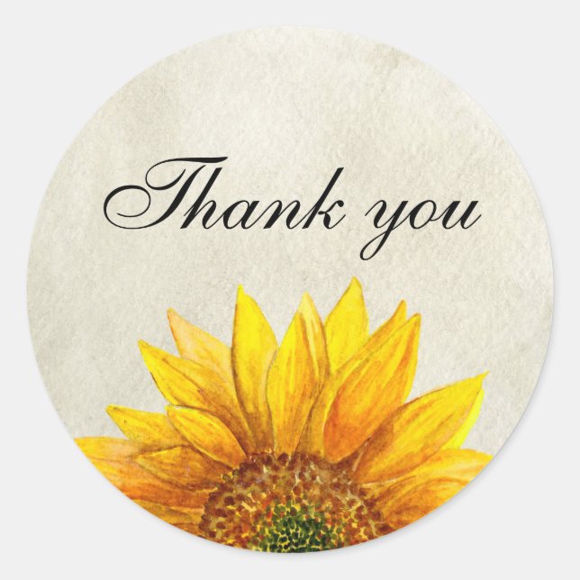 Sunflower. Rustic flower. Floral wedding thank you Classic Round Sticker (Front)