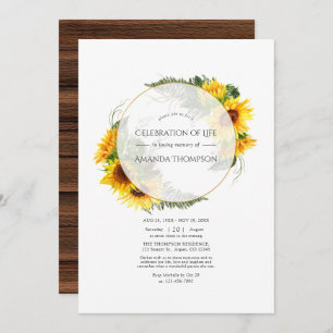 Sunflower Rustic Geometric Celebration of Life Invitation