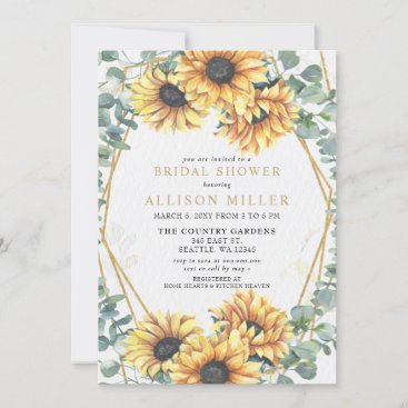 Sunflower Rustic Geometric Gold Bridal Shower Invitation