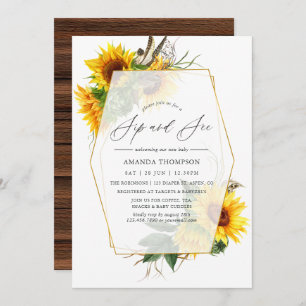Sunflower Rustic Geometric Sip and See Party Invitation