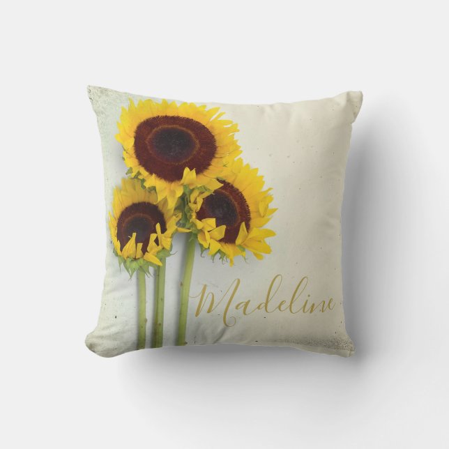 Sunflower Rustic Gold Modern Yellow Throw Pillow (Front)