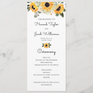 Sunflower Rustic Greenery Wedding Program