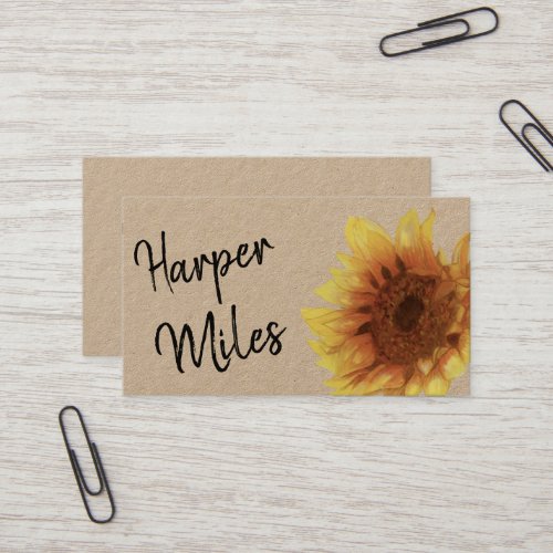 Sunflower rustic kraft floral and symbols business card