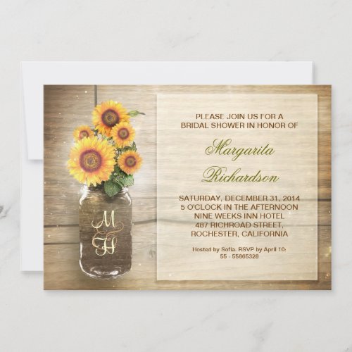 sunflower rustic mason jar bridal shower invites