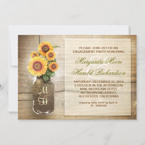 sunflower rustic mason jar engagement party invite