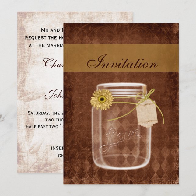 sunflower rustic mason jar wedding invites (Front/Back)