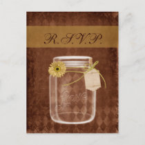 sunflower rustic mason jar wedding rsvp invitation postcard