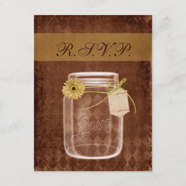 sunflower rustic mason jar wedding rsvp invitation postcard