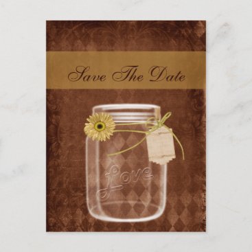 sunflower rustic mason jar wedding save the date announcement postcard