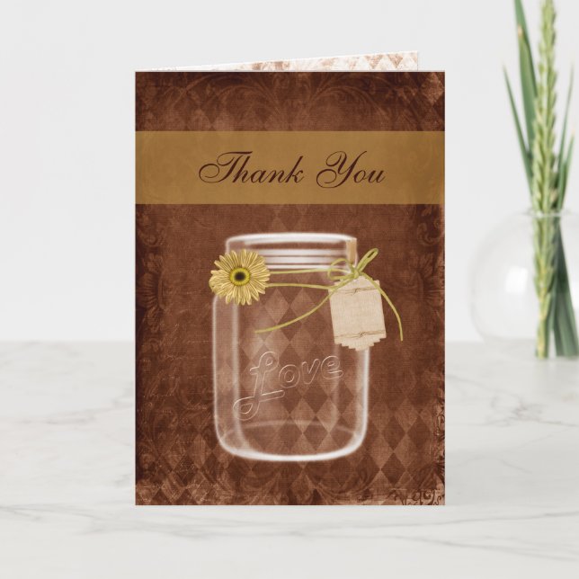 sunflower rustic mason jar wedding thank you (Front)