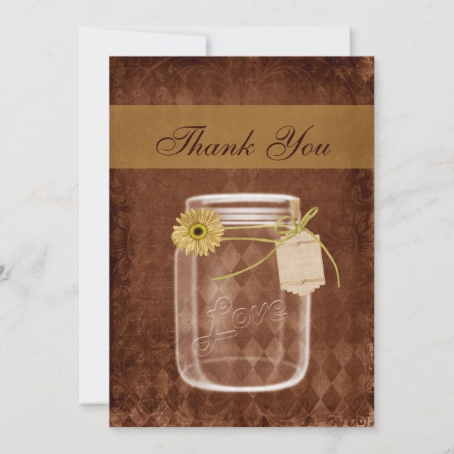 sunflower rustic mason jar wedding thank you card (Front)