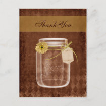 sunflower rustic mason jar wedding thank you postcard