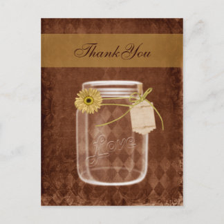 sunflower rustic mason jar wedding thank you postcard