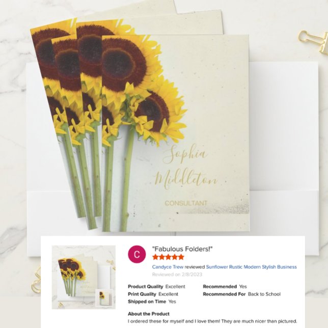 Sunflower Rustic Modern Stylish Business Pocket Folder (Creator Uploaded)