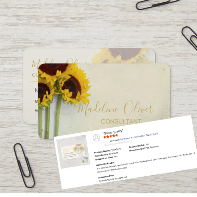 Sunflower Rustic Modern Stylish Gold Business Card | Zazzle