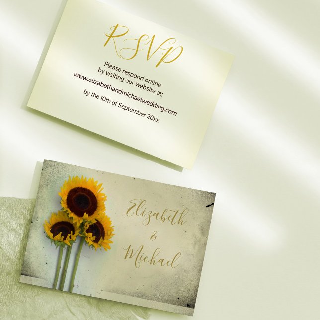 Sunflower Rustic Modern Typograph Wedding RSVP Invitation (Creator Uploaded)