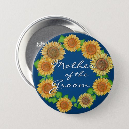    Sunflower Rustic Navy Blue Mother of the Groom Button