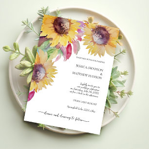 Sunflower Rustic Pastel Watercolor Art Invitation