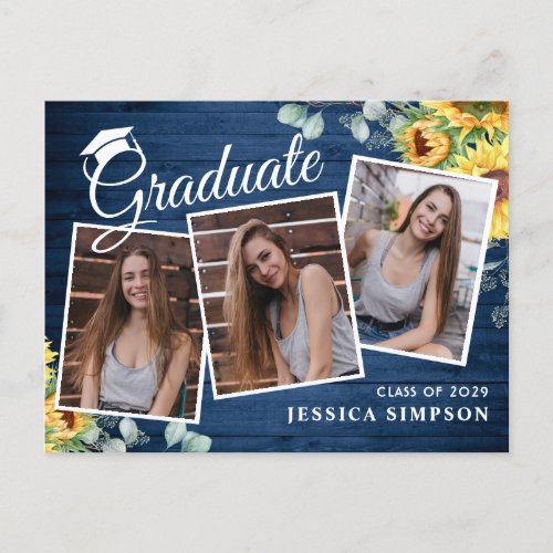 Sunflower Rustic PHOTO Graduation Party Invitation Postcard