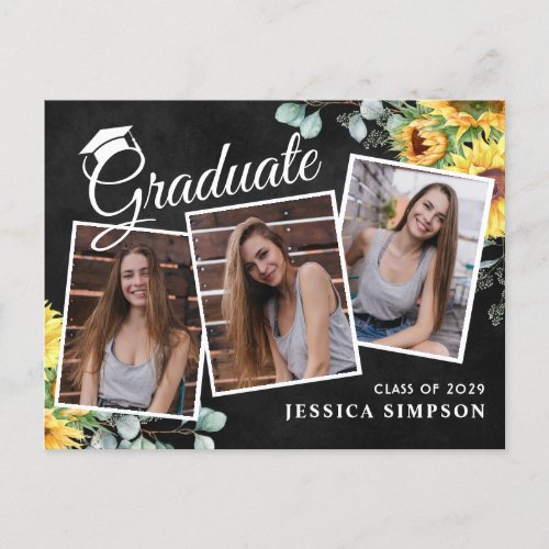 Sunflower Rustic PHOTO Graduation Party Invitation Postcard