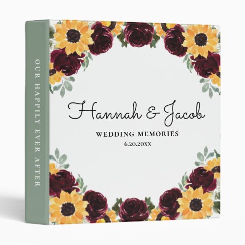 Sunflower Rustic Roses Wedding Photo Album 3 Ring Binder