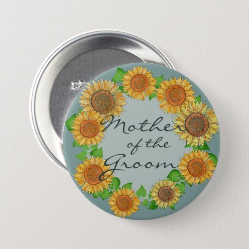    Sunflower Rustic Sage Green Mother of the Groom Button