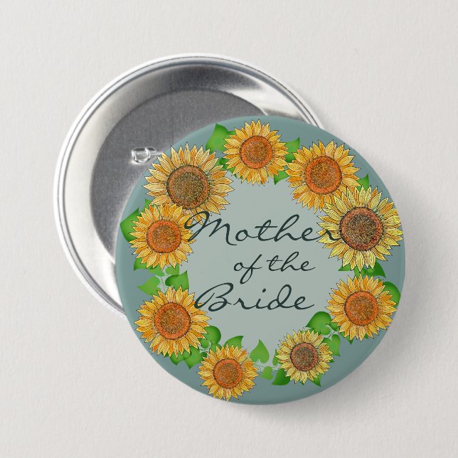    Sunflower Rustic Sage Green Mother of the Groom Button (Front & Back)
