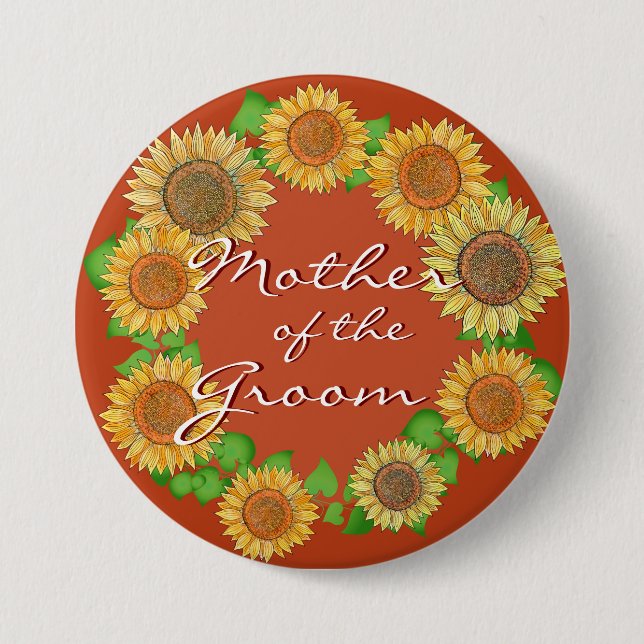    Sunflower Rustic Terracotta Mother of the Groom Button (Front)