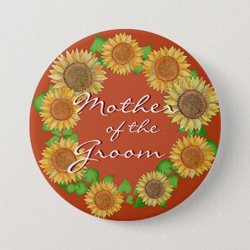    Sunflower Rustic Terracotta Mother of the Groom Button