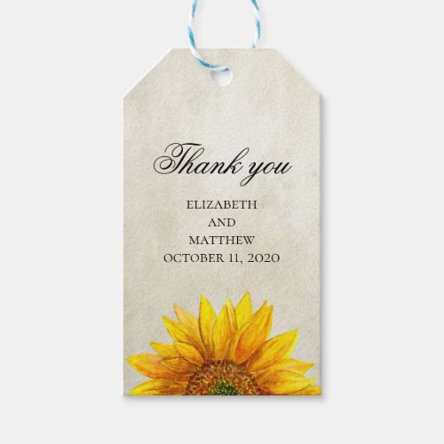 Sunflower Rustic thank you Wedding gift tag
