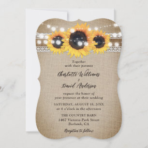 Sunflower Rustic Vintage Burlap Lace Wedding Invitation