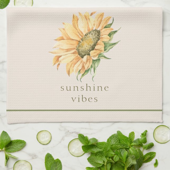 Sunflower Rustic Watercolor Kitchen Towel (Folded)