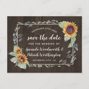 Sunflower Rustic Watercolor Save The Date Cards