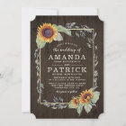 Sunflower Rustic Watercolor Wedding Invitations