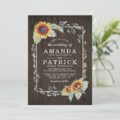 Sunflower Rustic Watercolor Wedding Invitations (Standing Front)