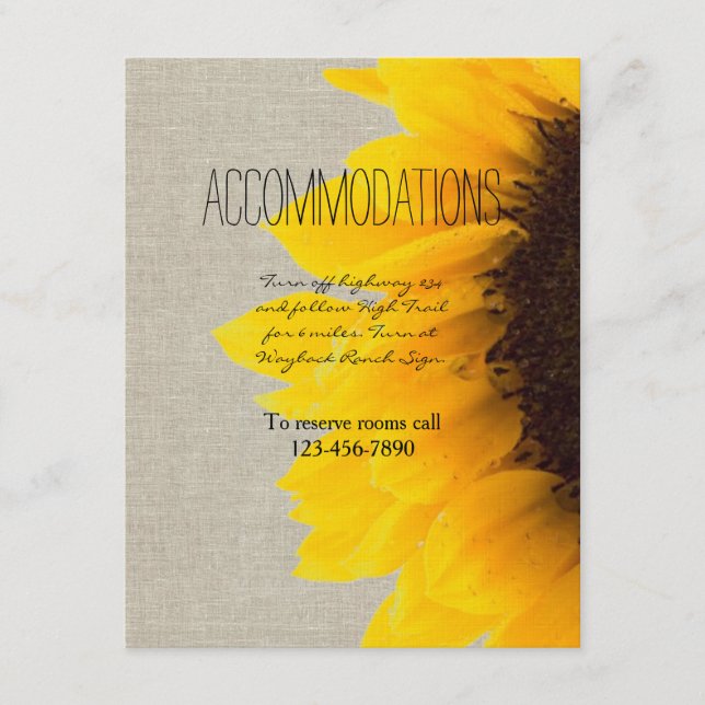 Sunflower Rustic Wedding Accommodations Card (Front)