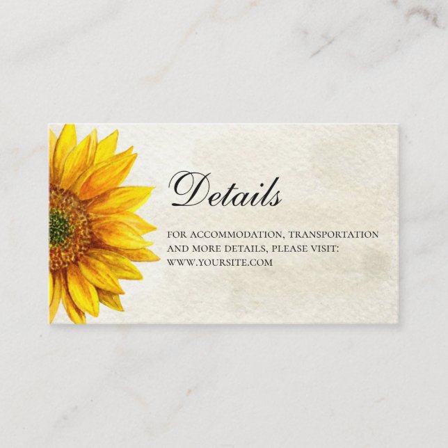Sunflower. Rustic wedding details. Country flower Enclosure Card (Front)