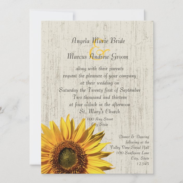 Sunflower Rustic Wedding Invitation | Zazzle.com