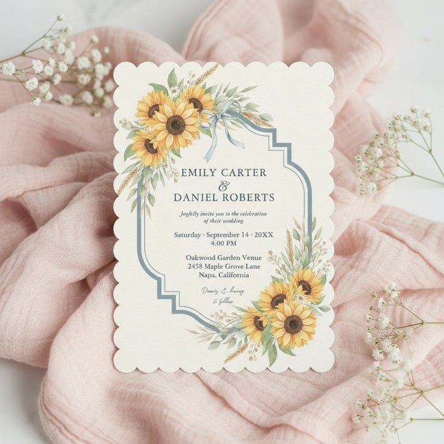 Sunflower Rustic Wedding Invitation Floral (Elegant rustic wedding invitation with sunflower florals 🌻)