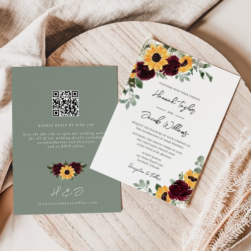 Sunflower Rustic Wedding QR Code RSVP Invite