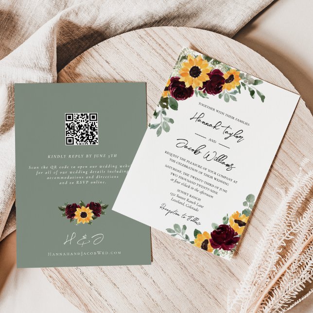 Sunflower Rustic Wedding QR Code RSVP Invite (Creator Uploaded)